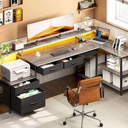 L Shaped Desk with 5 File Drawers