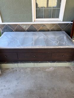 wooden bed frame + headboard