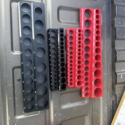 Red Magnetic Metric Socket Organizers 4 Piece Set Plus tool holder  new never used