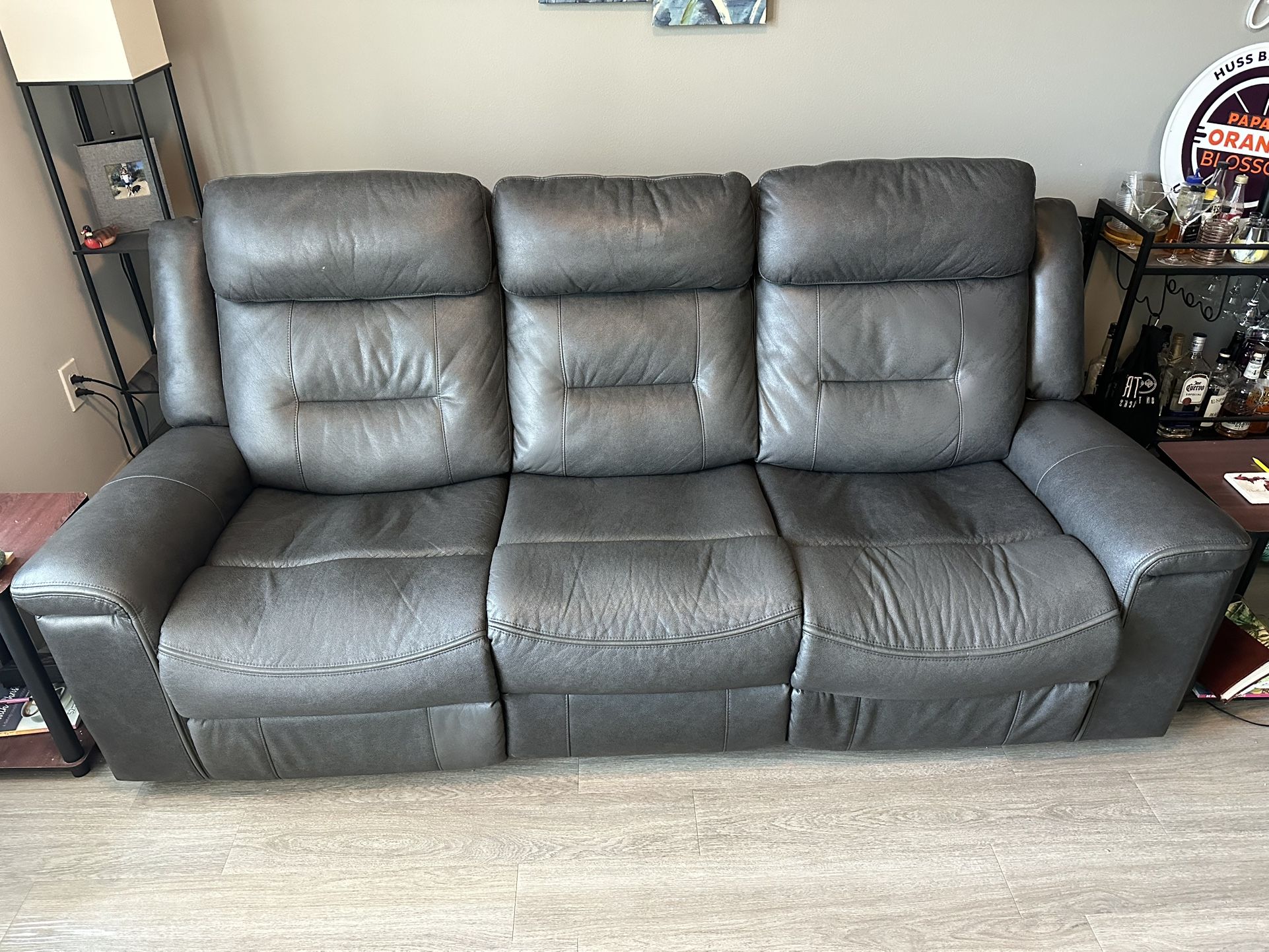 Ashley Furniture Power Reclining Sofa (Charcoal/ Chocolate Brown)