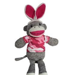 Dan Dee Sock Monkey Plush Bunny Rabbit Ears 10"H  Pink Camouflage Stuffed Animal