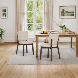 Set of 2 Linen Solid Wood Dinning Chairs