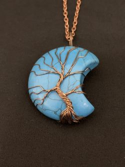 Hand Made Turquoise Tree Of Life Crescent Necklace