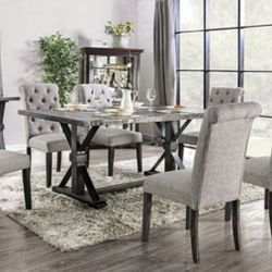 Brand New Antique Black & Grey 7pc Formal Dining Table Set 