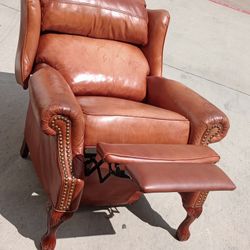 Leather recliner, ball & claw, does show wear and patina,  working As Is