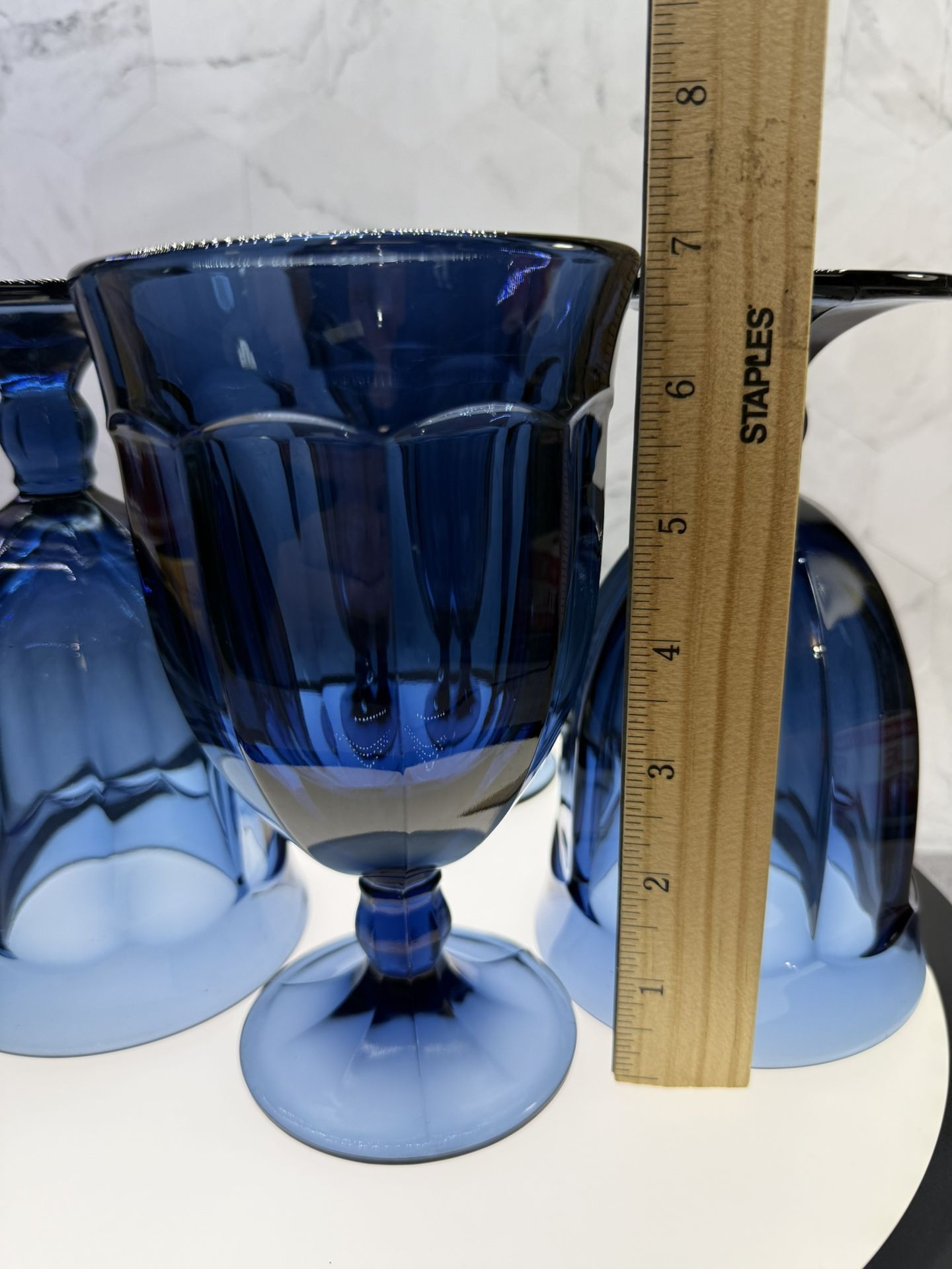 Set of (2) Beautiful Vintage Noritake Provincia/Colonial Large Blue Tea Glass Goblets. One has a chip on the base see pics!