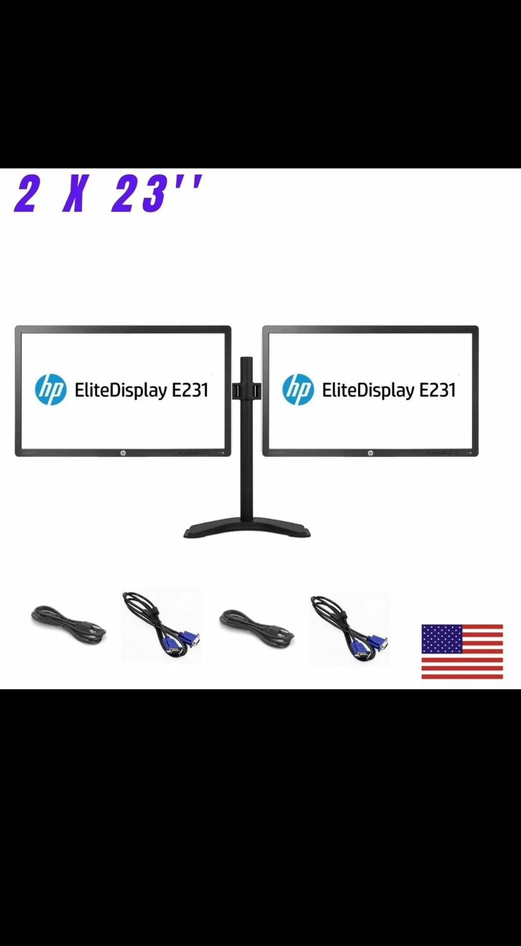 2x HP EliteDisplay E231 23inch Monitors 1080P + Stand +VGA (Grade A)