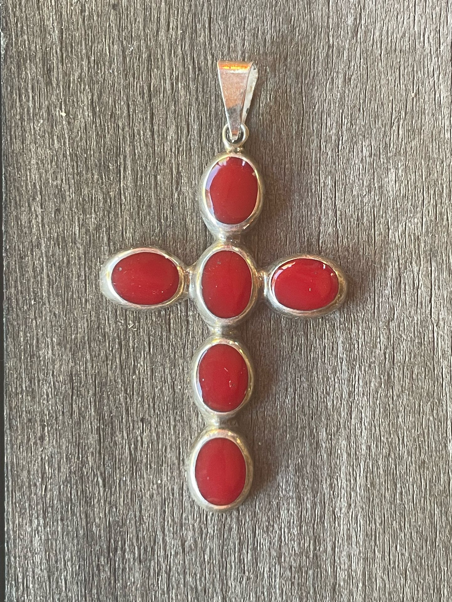 Red Stone .925 Silver Cross Pendant