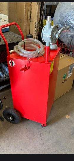 GarveeTech 40 gal Fuel Gas Caddy Tank Gasoline Diesel Can Hand Siphon Pump With Rolling Flat-Free Solid Rubber Wheels for Boat, Atv, Car, Motorcycle