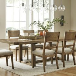 Cabalynn-Oatmeal/Light Brown-9 Pc.Dining Room Table, 8 Side Chairs
