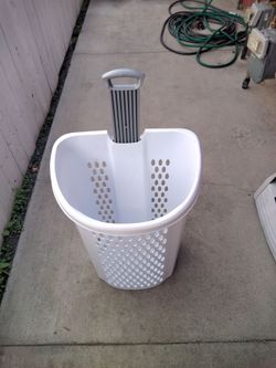 Sterilite Ultra Wheel Hamper, with pull up handle.27 inches tall.
