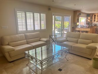 Cream Leather Sofa Set – 2 Pieces