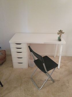 White Desk with 6-Drawer Storage Unit