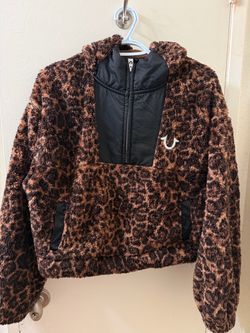 True Religion Leopard Sherpa Half-Zip Pullover