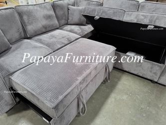 NEW Sectional Sofa with Pullout Sleeper Bed and Pull out Under Seat Storage Set Dark Grey Couch Sofabed Discount Furniture Warehouse Big Couch SALE
