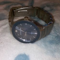 Geoffrey Beene Men's Silver Tone Blue Sapphire Bracelet Watch