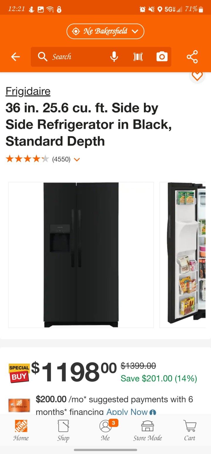 Fridgidaire Side By Side Refrigerator 