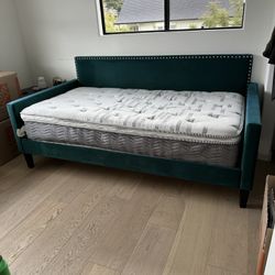 Green Velvet Twin Bed With Mattress