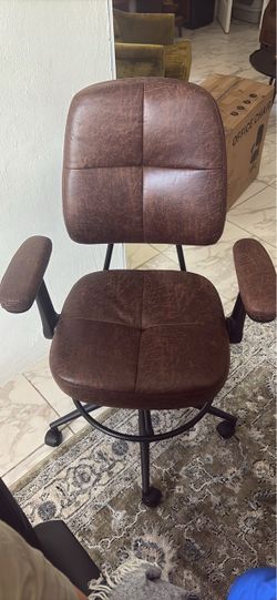 Brown Leather Office Chair with Armrests