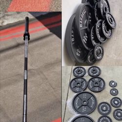 New!! Complete Olympic Weightlifting Set - 7ft Barbell + Weights (45/35/25/10/5/2.5)”