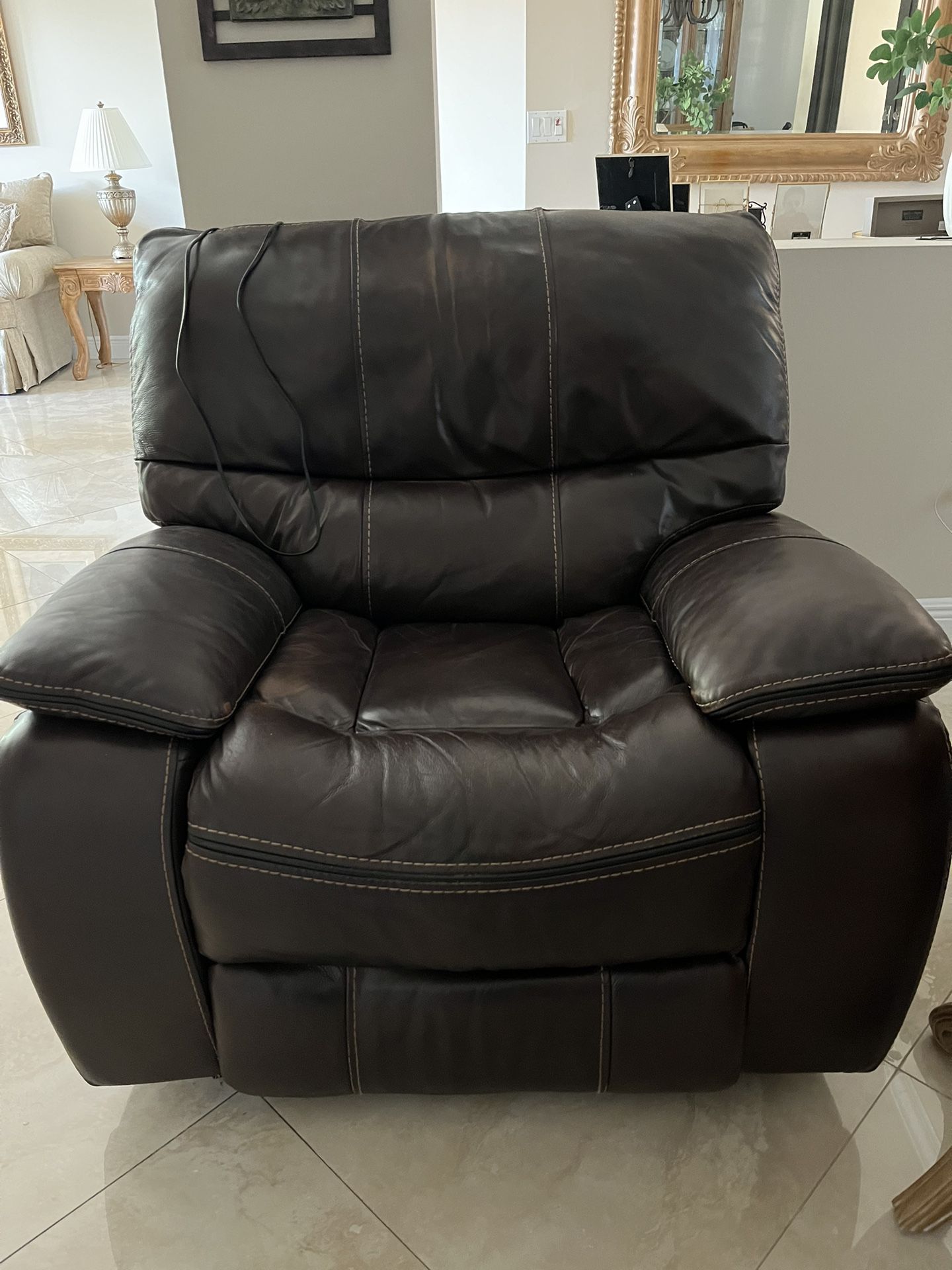 Large Brown Leather Recliner 