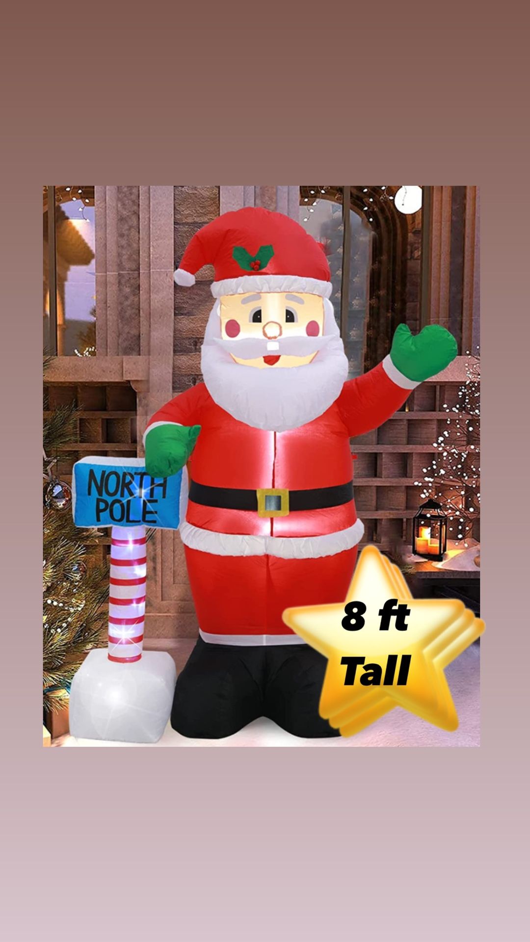 Brand new 8 FT Christmas Inflatable Santa Claus with 11 Cool White Lights Xmas Indoor & Outdoor