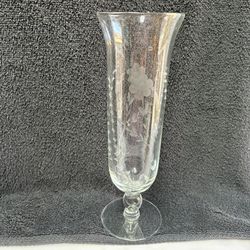 Vintage 10-1/2” Tall Floral Etched Glass Vase With A Sturdy Ball Stem Footed Base Mother’s Day 