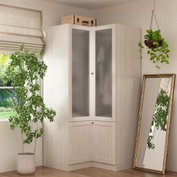 35.4" Modern Corner Armoire with Frosted Glass Doors and 4 Doors