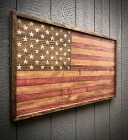 Rustic framed American wood flag