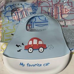 My Favorite Car Blue Silicone Bibs