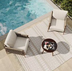 3-Piece Patio Furniture Set | Armchairs and Coffee Table | Outdoor Furniture with Cushions | Modern Conversation Set