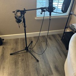Audio Technica Microphone W/ AT Headphones & Boom Stand