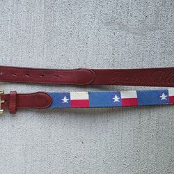 Tucker Blair Needlepoint Belt Texas Flag 34 Solid Brass Buckle