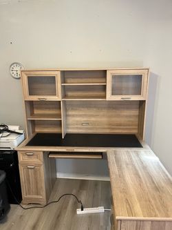 L-Shaped Executive Office Desk with Hutch – $375