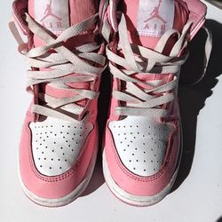 Nike Air Jordan Mid 1 Pink & White Shoes Size 4Y