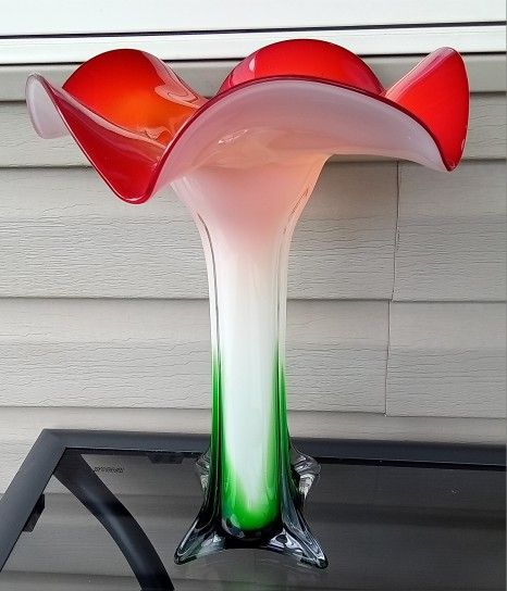 Vintage Hand Blown Cased Glass Multicolor Trumpet Flower/Lily 14" Vase Pier1 90s