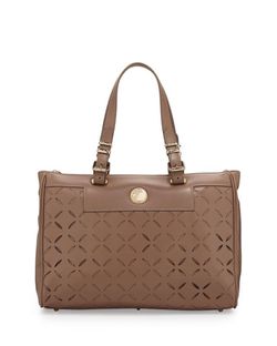 Versace Collection Handbag - Genuine Leather Laser-Cut Tote Bag, Beige