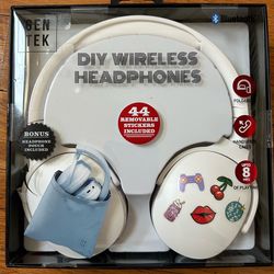 NWT White DIY Wireless Headphones with pouch & 44pcs Removable Stickers