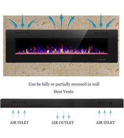 R.W.FLAME 68 inch Recessed and Wall Mounted Electric Fireplace, Ultra Thin and Low Noise,Fit for 2 x 6 Stud, Remote Control with Timer,Touch Screen,Ad