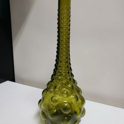 13 3/8" Italian Empoli Green Glass Hobnail Decanter Bottle 