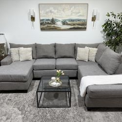 Large Grey Double Chaise Sectional Couch - Delivery Available 