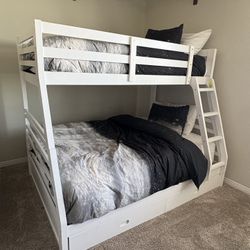 White Twin Over Full Bunk Bed with Storage Drawers