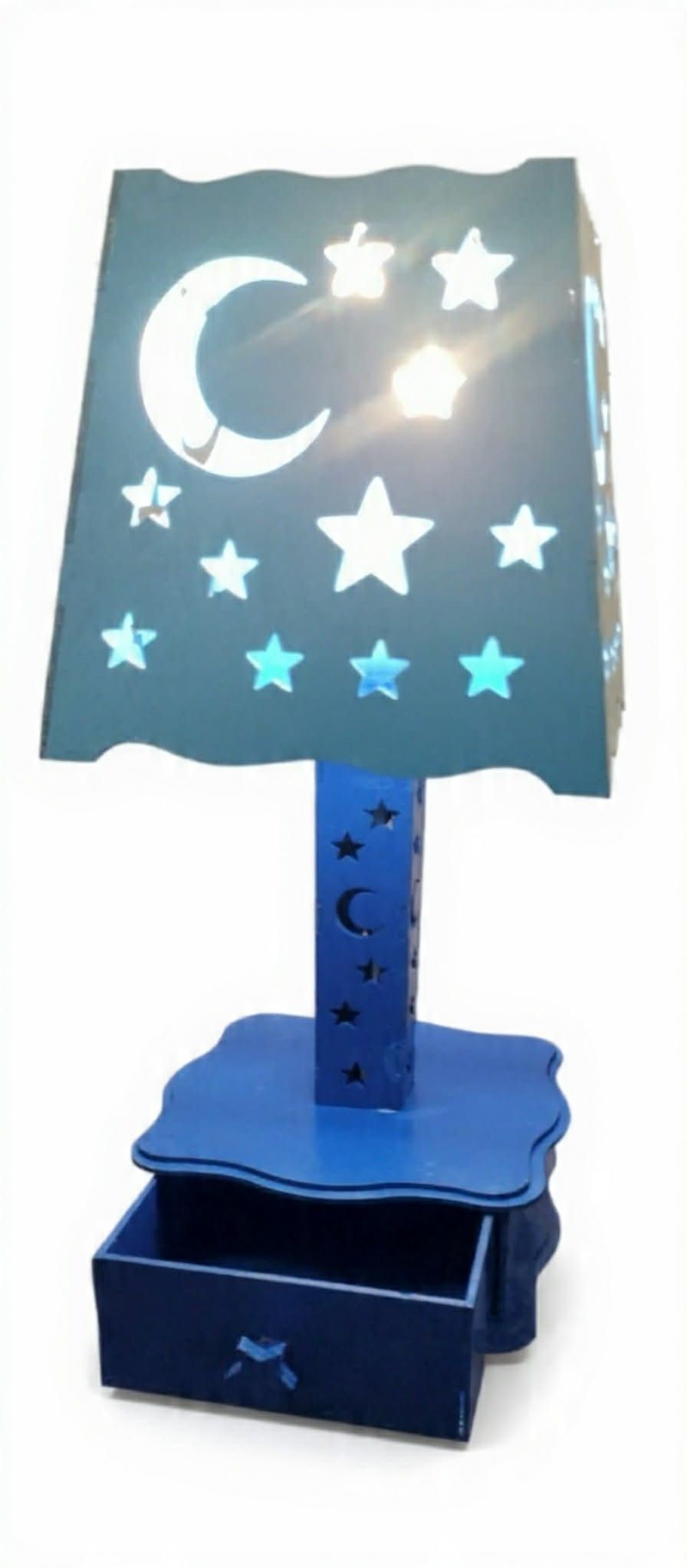 Handmade Wooden Moon And Stars Lamp With Drawer Discounted About 17" Tall