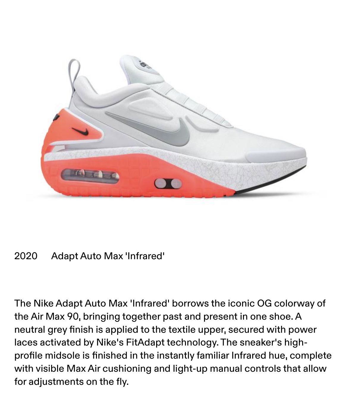 Infrared Nike Adapt Auto Max White NIKE ADAPT AUTO MAX “Infrared”