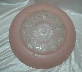 VINTAGE Frosted Pink and Crystal Clear 3-CHAIN ART DECO GLASS CEILING LIGHT FIXTURE