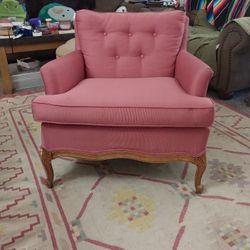 Vintage Pink Upholstered Accent Chair With Cabriole  Legs