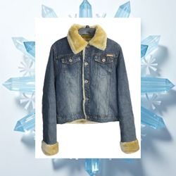 One Tuff Babe Reversible Thick Denim & Faux Fur Jacket Coat ~Women XS/S Or Jrs S/M