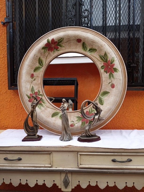 Antique Mirror Red Flowers Very Beautiful