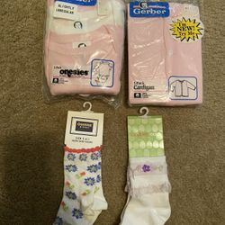 New Vintage Baby Girl Size Large Pink Onesies, Cardigan, and Socks