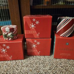 Avon Holiday Poured Candles Peppermint Box And Chocolate Mint Swirl Pillar Candle